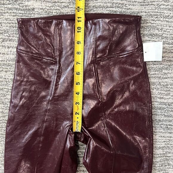 NWT Spanx Faux Patent Leather Leggings Ruby Red Burgundy XS Crinkle - Picture 9 of 12